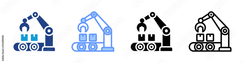 Robotic Assembly icon set multiple style collection Robotic Assembly icon set multiple style collection