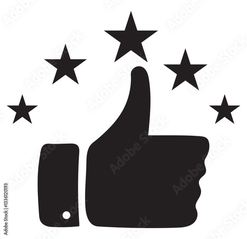 Thumb up with five stars line icons set, representing a high rating or positive feedback. Perfect for review or business marketing material . 