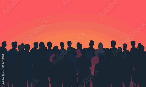 Silhouette Crowd on Vibrant Background Representing Unity and Diversity