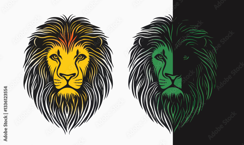 Fototapeta premium Rasta Lion of Judah Vector Art with Reggae Colors on Dual Background