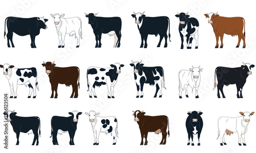 Comprehensive Farm Livestock Cow Pictogram Set for Countryside and Agriculture Themes
