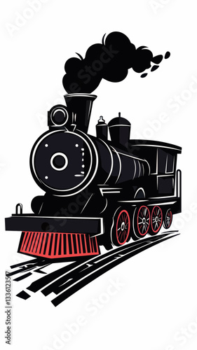 Vintage Steam Locomotive Vector Illustration with Smoky Silhouette and Industrial Design
