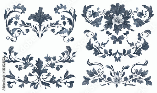 Elegant Vintage Victorian Floral Ornament with Engraved Leaf Borders for Minimalist Projects