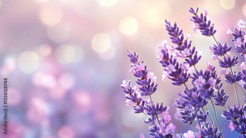 Vibrant lavender field with soft gradient background in serene outdoor setting during golden hour Vibrant lavender field with soft gradient background in serene outdoor setting during golden hour