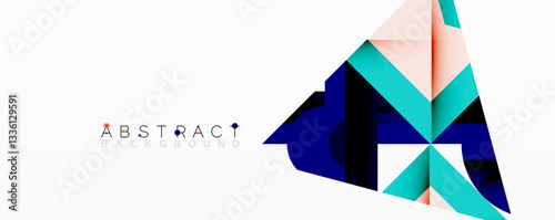 Abstract geometric artwork with interwoven angular and curved shapes, dynamic composition with smooth gradients and bold contrasts
