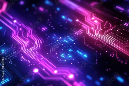 Glowing Circuit Board Abstract Technology Design Neon Pink Blue