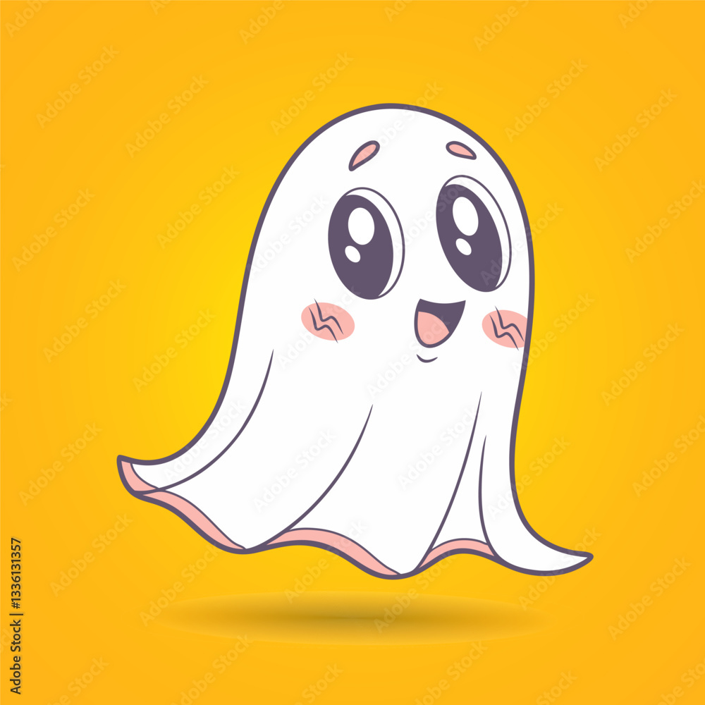 Cute happy ghost flying with solid color background Cute happy ghost flying with solid color background
