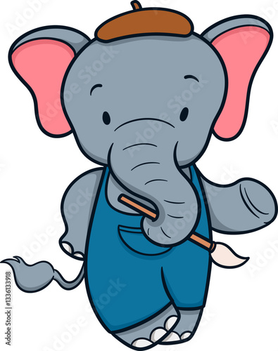 Adorable Cartoon Elephant Artist Character