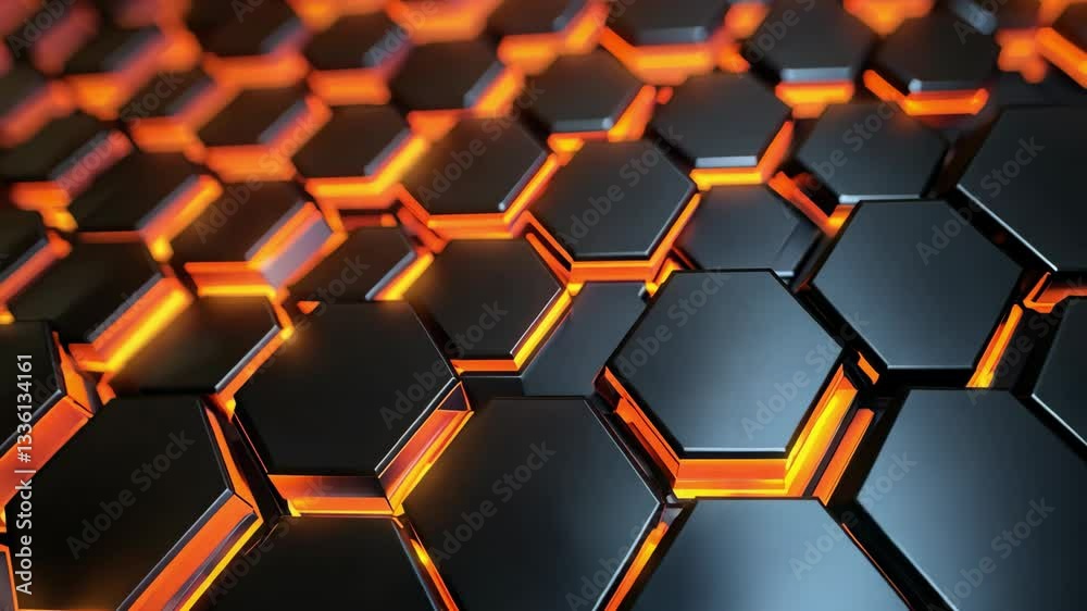 Futuristic hexagon honeycomb background surface with glowing neon light. cyclic technology motion background animation styles. Advertisement background.