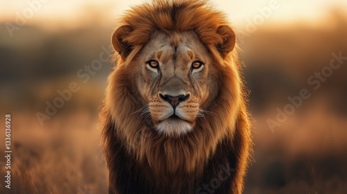portrait of a majestic lion, showcasing intricate details in its rich, reddish-brown mane and the subtle shades of amber in its piercing eyes