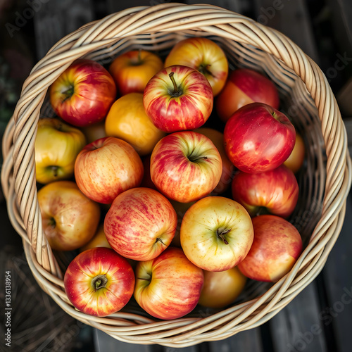 Top view of a basket full of apples