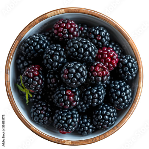 Bowl of blackberries isolated on a white background