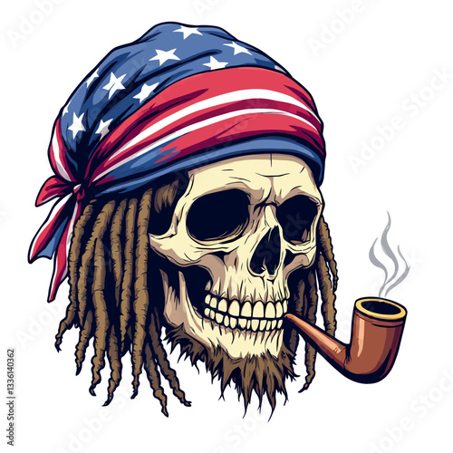 Vsai smoking skull wearing bandana with usa flag and dreadlocks