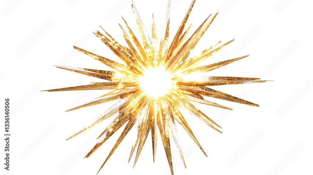 Obraz premium Golden sun rays symbol home decor artwork indoor close up view radiant concept isolated white background