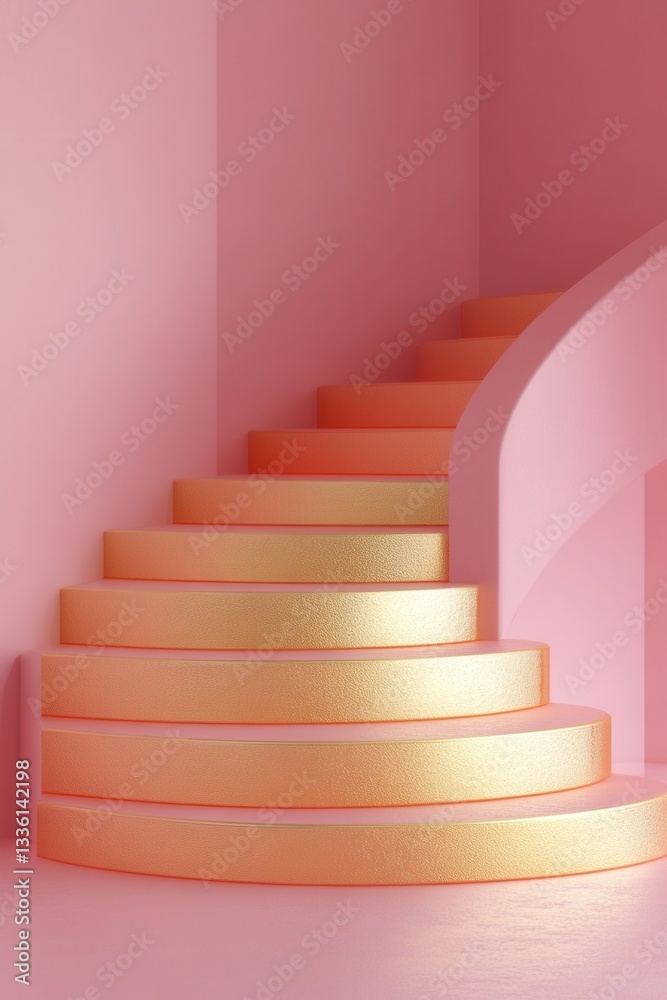Obraz premium Modern, minimalist staircase in soft pastel colors