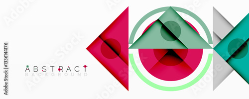 Geometric abstract design with layered triangles, circles, and gradients, forming a structured pattern with sharp contrasts and depth