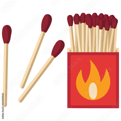 Various Matches Flaming Used & Boxed in Flat Style