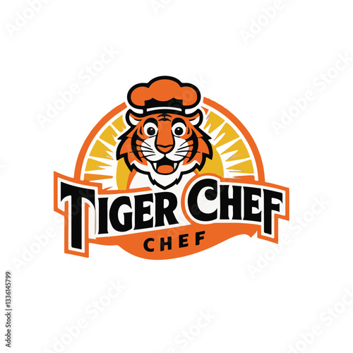 Friendly Cartoon Tiger Chef Mascot Logo - Perfect for Children's Food Products, Restaurants, or Cooking Classes

