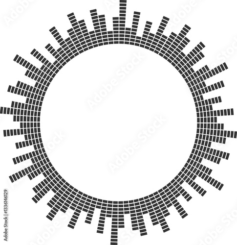 Sound music circular wave. Radial audio equalizer icon. Round abstract graphic of voice and echo. Frequency geometric bar.