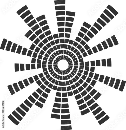 Sound music circular wave. Radial audio equalizer icon. Round abstract graphic of voice and echo. Frequency geometric bar.