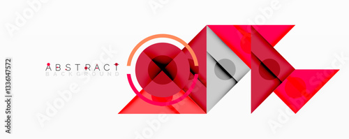 Geometric abstract design with layered triangles, circles, and gradients, forming a structured pattern with sharp contrasts and depth