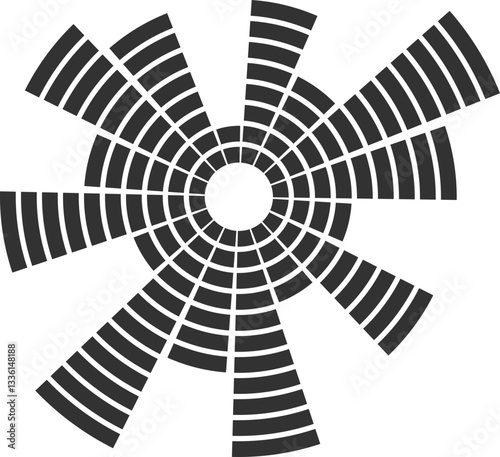 Sound music circular equalizer. Radial audio sound icon. Round abstract graphic of voice and echo. Frequency geometric bar.