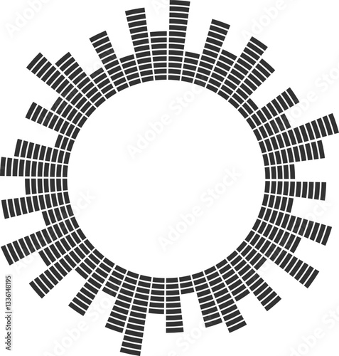 Sound music circular equalizer. Radial audio sound icon. Round abstract graphic of voice and echo. Frequency geometric bar.