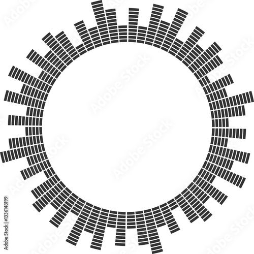 Sound music circular equalizer. Radial audio sound icon. Round abstract graphic of voice and echo. Frequency geometric bar.