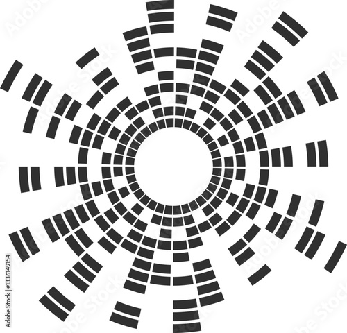 Circular sound wave. Radial music equalizer pattern. Circle spectrum graphic. Round abstract beat. Frequency voice effect.