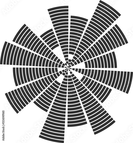 Circular sound wave. Radial music equalizer pattern. Circle spectrum graphic. Round abstract beat. Frequency voice effect.