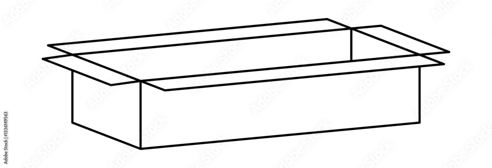box postal parcel outline, open box carton shipping, corrugated box line shape, cardboard postage box for transportation