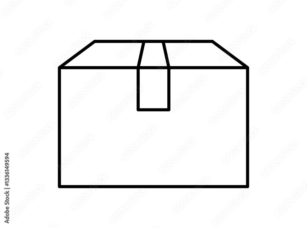 postal parcel box outline, carton shipping box line, brown corrugated box, cardboard postage box for transportation