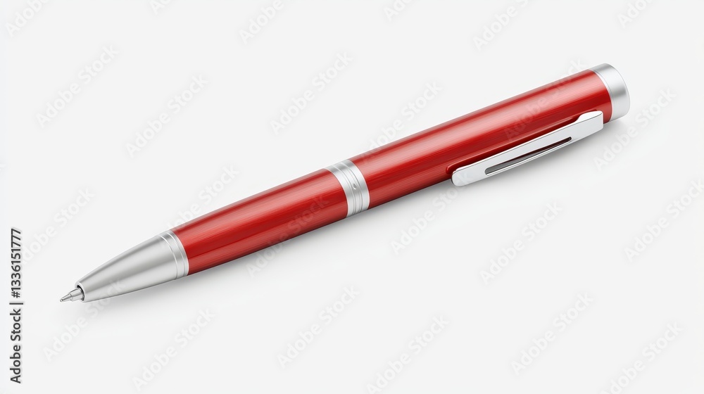 Vibrant red pen with sleek silver tip reliable writing companion for office and school Vibrant red pen with sleek silver tip reliable writing companion for office and school