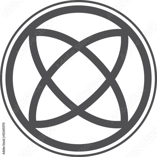 Gothic circle rose window with medieval ornament. Cathedral rosette. Christian architecture element with stained glass. Radial frame.