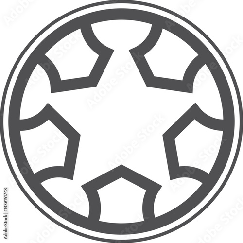Gothic circle rose window with medieval ornament. Cathedral rosette. Christian architecture element with stained glass. Radial frame.