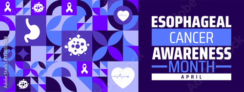 Esophageal Cancer Awareness Month geometric shape pattern background banner or poster design template. observed every year in  April. Holiday concept. Use to any Template, card, poster, placard.