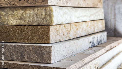 Diagram illustrating various residential insulation materials, including fiberglass, foam, cellulose, and mineral wool, highlighting their applications and benefits for energy efficiency.
