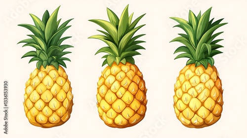 Three Delicious Pineapples: A Vibrant Tropical Illustration