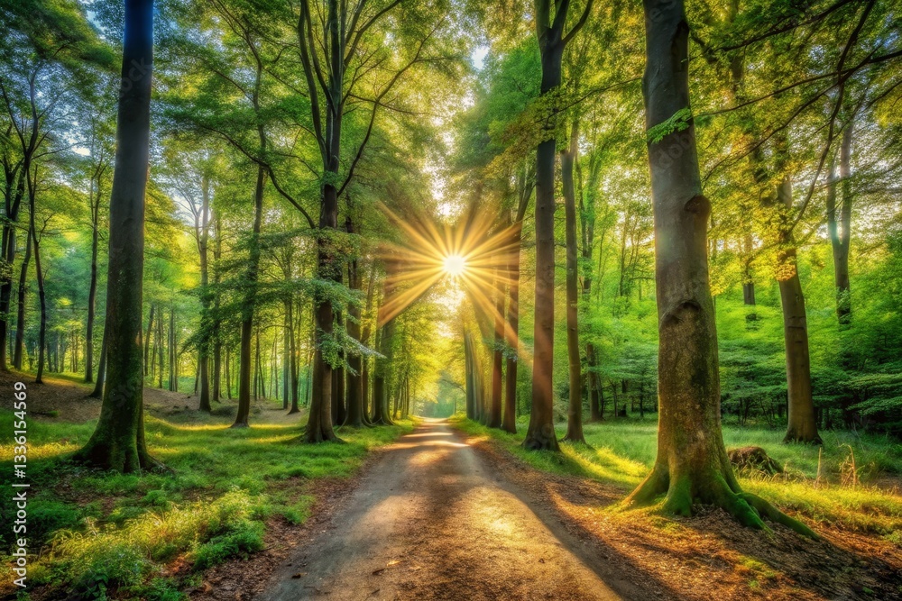 Fototapeta premium Sunlight Bursting Through Forest Trees