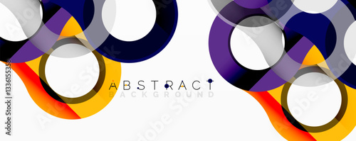 Abstract circle element composition with overlapping circular and tubular shapes featuring smooth gradients, transparency effects, and dynamic layering