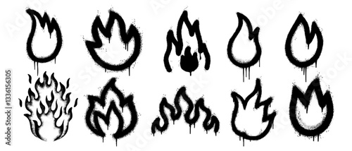 Set of graffiti spray paint flame icon. design elements for banner, flyer, street art, cards, poster, and ads.
