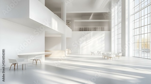 White open space office mock up wall side view