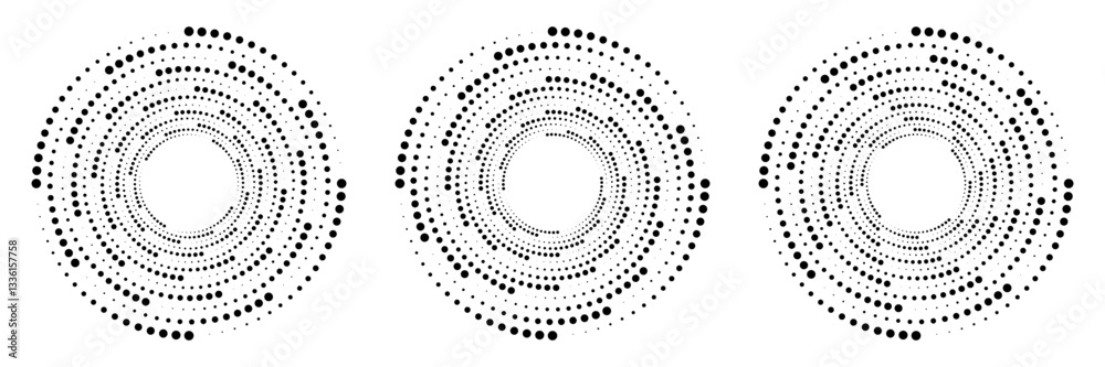 Set of halftone dots gradient pattern texture isolated on white background. Straight dotted spots using halftone circle dot raster texture. Vector blot half tone collection. Set of halftone dots gradient pattern texture isolated on white background. Straight dotted spots using halftone circle dot raster texture. Vector blot half tone collection.