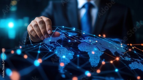 Digital transformation in global trade, featuring blockchain-powered contracts and decentralized finance