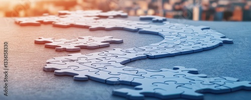 Minimalist concept of a roadmap made of puzzle pieces, symbolizing strategic business planning