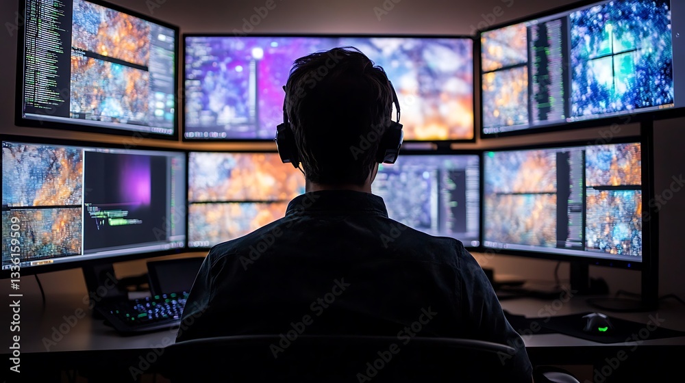 Cybersecurity analyst at work tech office digital innovation modern focused Cybersecurity analyst at work tech office digital innovation modern focused
