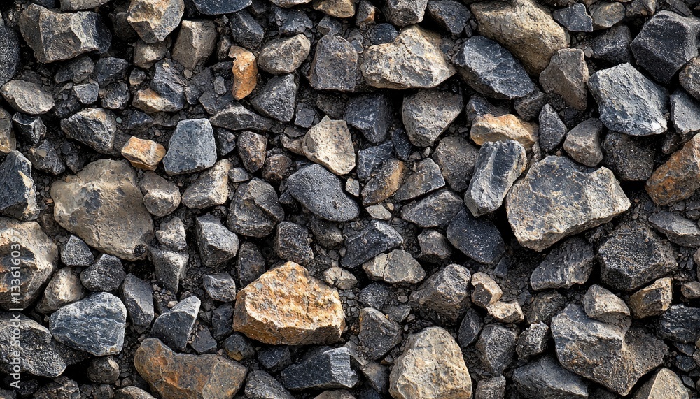 A detailed image of various sized rock pieces on the ground A detailed image of various sized rock pieces on the ground