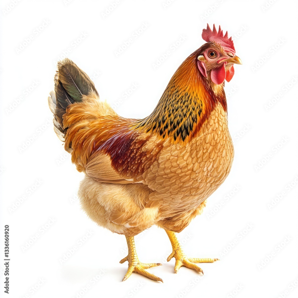 Fototapeta premium A full-body brown chicken hen standing.