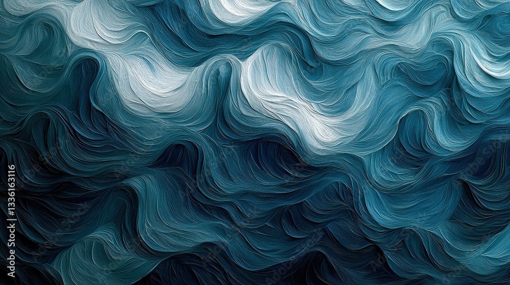 Fototapeta premium Abstract Waves Formation in Shades of Blue and White with Fluid Movement and Textures