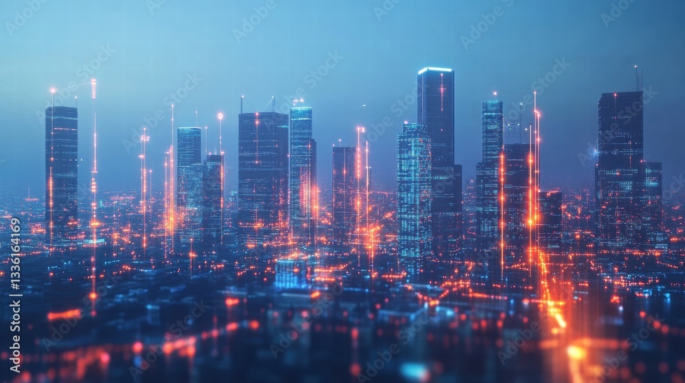 Fototapeta premium AI-driven Smart City with Interconnected Digital Network.